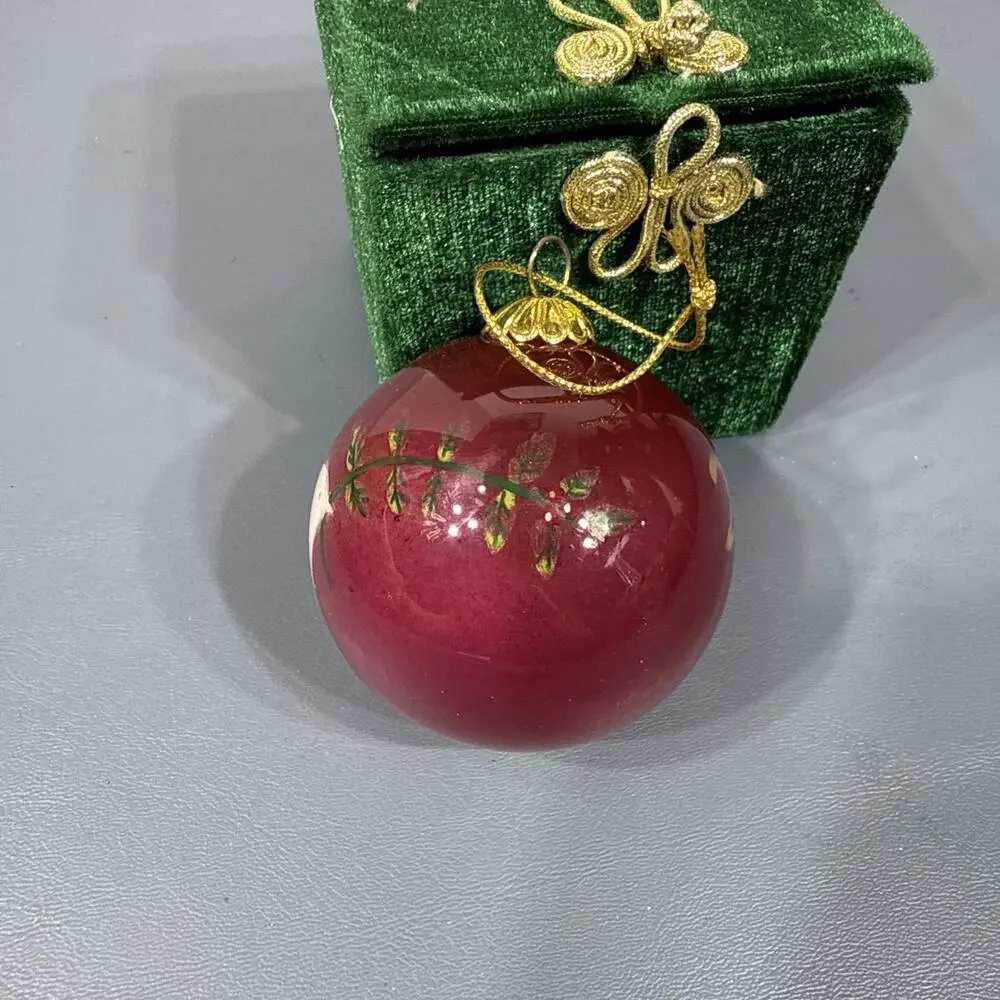 Pier 1 Li Bien Christmas Ornament PEACE Red Ball White Dove 2012 with Box 2 3/4”